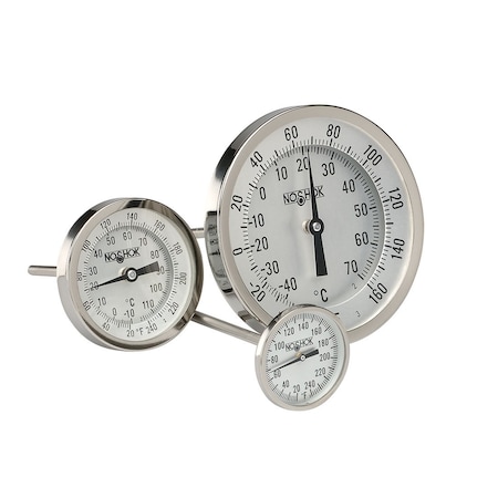 3 Bimetal Thermometer, 1/2 NPT Back Conn, 4 Stem Length, 0/250 F/C, .250 Diameter